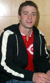 Justin in the green room before a British TV show appearance.  (Oct. 18, 2002)