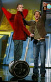 Justin rides a Segway human transporter during the finale with co-host Seann William Scott at the 2003 MTV Movie Awards which were taped in Los Angeles, CA. (May 31, 2003)